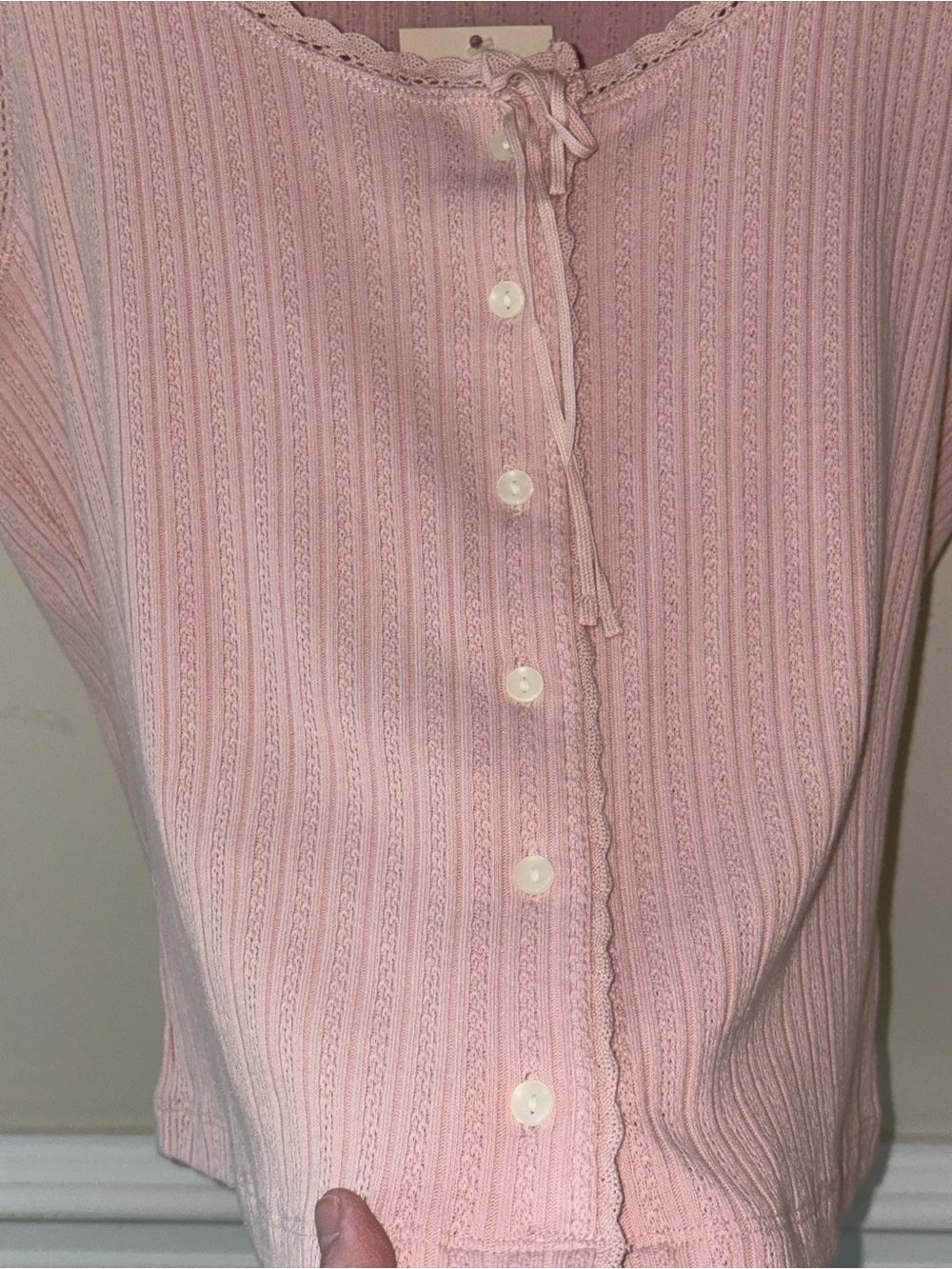 Universal Thread Pink Ribbed Lace-Trim Button Tank - Picture 4 of 11